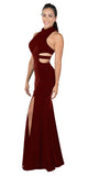 Burgundy Racer Back Long Prom Dress with Side Cut-Outs