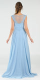 Ice Blue Cap Sleeves Embroidered Long Formal Dress with Slit