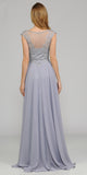 Silver Cap Sleeves Embroidered Long Formal Dress with Slit