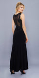 Black Jersey V-Neck Fit and Flare Formal Gown with Lace Accent
