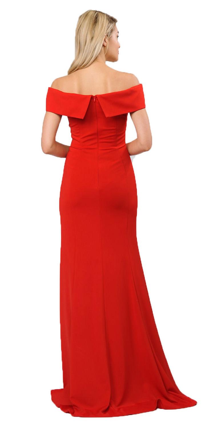 Red Off-Shoulder Long Formal Dress with Slit
