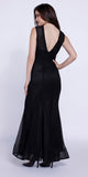 Jeweled Neckline Fit and Flare Sleeveless Gown Black
