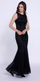 Jeweled Neckline Fit and Flare Sleeveless Gown Black