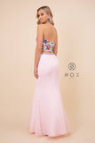 Nox Anabel 8262 Long 2-Piece Mermaid Pink Gown Embroidery Halter Top Lace