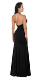 Poly USA 8262 Deep V-Neck Halter Long Prom Dress Black