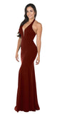 Poly USA 8262 Deep V-Neck Halter Long Prom Dress Burgundy