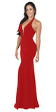 Poly USA 8262 Deep V-Neck Halter Long Prom Dress Red
