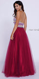 Red Ball Gown with Halter Beaded Bodice Tulle Overlay Skirt
