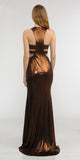 Brown Metallic Foil Sleeveless Long Formal Dress with Side Cut-Outs