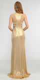 Gold Metallic Foil Sleeveless Long Formal Dress with Side Cut-Outs