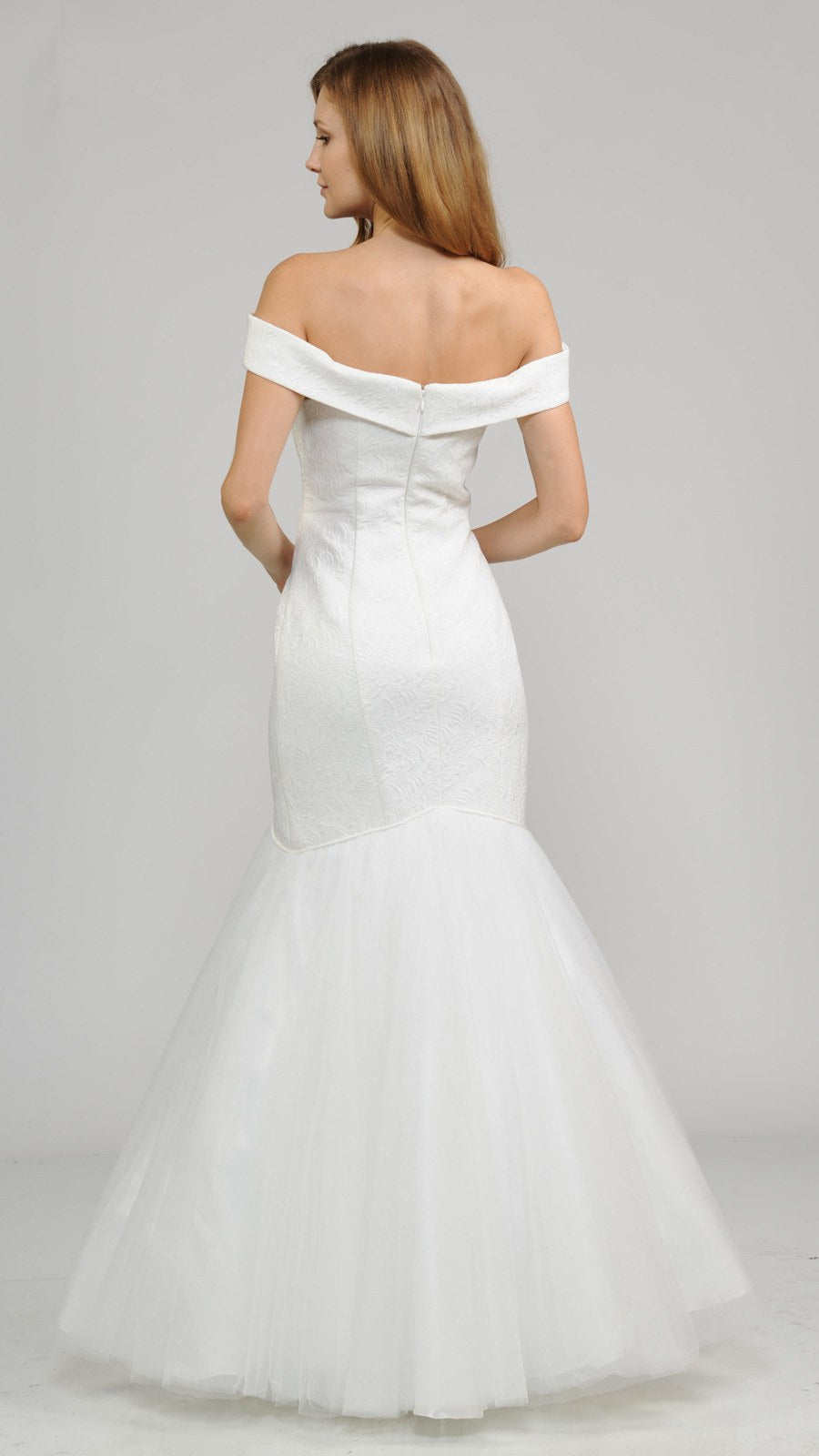Off-the-Shoulder Long Trumpet Wedding Dress Off White