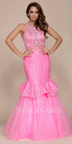 Nox Anabel 8284 Pink Mock Two-Piece Mermaid Dress Beaded Bodice Tiered