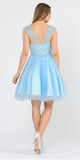 V-Neck Embroidered Baby Blue Homecoming Short Dress 