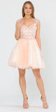 V-Neck Embroidered Blush Homecoming Short Dress 