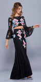 Black Two-Piece Embroidered Lace Pageant Gown with Bell Sleeves