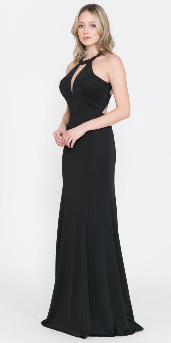 Poly USA 8296 Halter Long Formal Gown Cut-Out Back