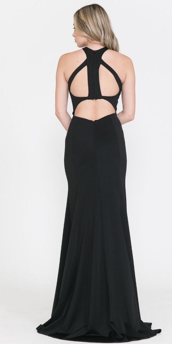 Poly USA 8296 Halter Long Formal Gown Cut-Out Back