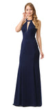 Halter Long Formal Gown Cut-Out Back Navy Blue