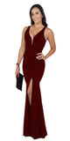 Cut-Out Back Mermaid Long Prom Dress with Slit Burgundy
