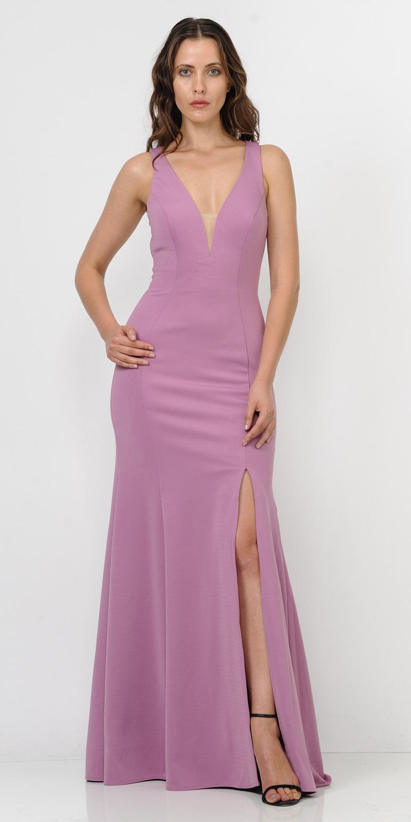 Cut-Out Back Mermaid Long Prom Dress with Slit Violet