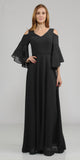 Cold-Shoulder V-Neck Long Formal Dress Bell Sleeve Black