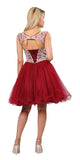 Burgundy Homecoming Short Dress Cut-Out Lace Up Back
