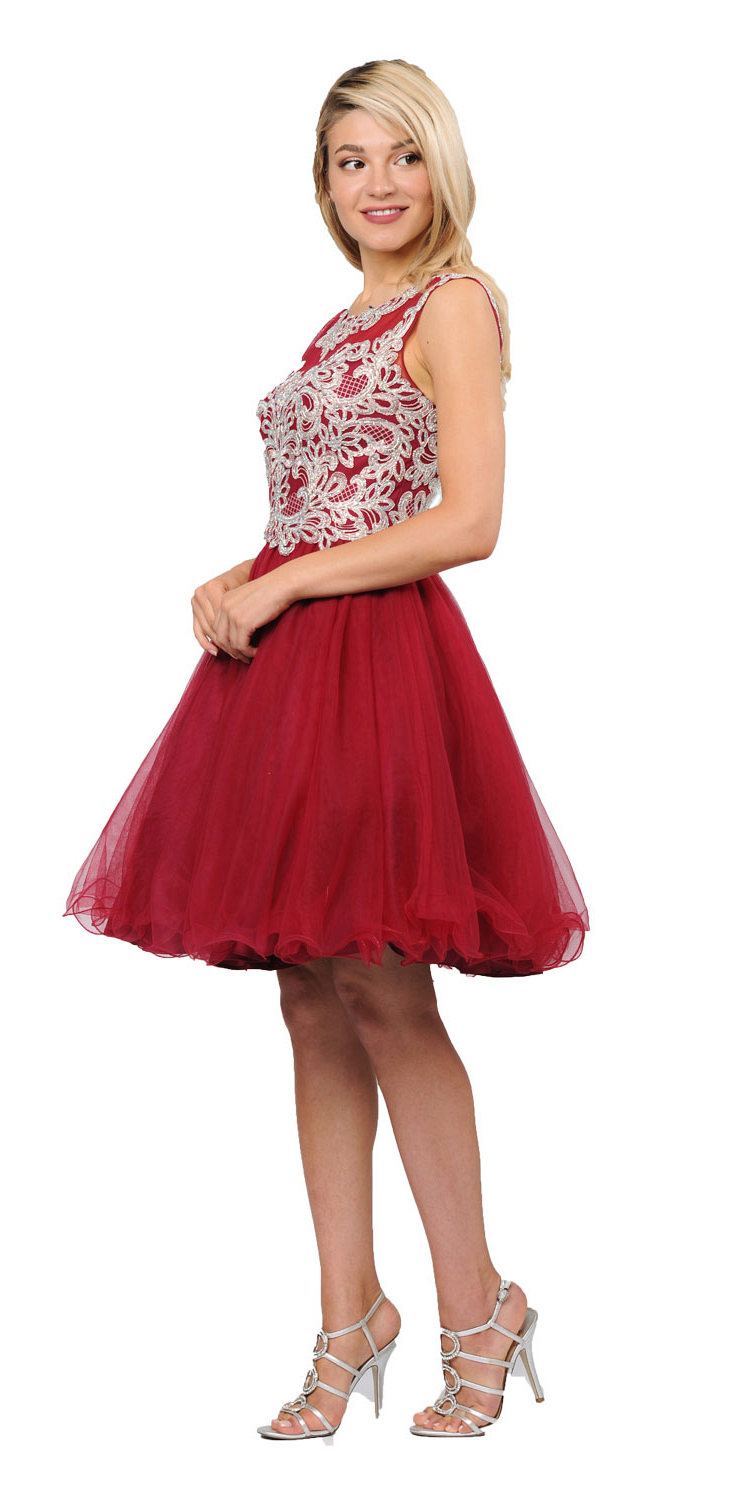 Burgundy Homecoming Short Dress Cut-Out Lace Up Back