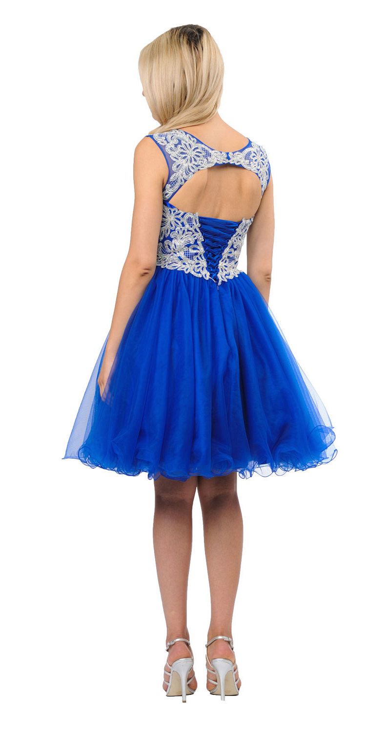 Royal Blue Homecoming Short Dress Cut-Out Lace Up Back