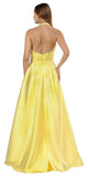 Open Back Halter Long Prom Dress with Pockets Yellow