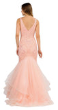 V-Neck Long Mermaid Tiered Prom Dress Blush