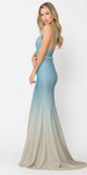 Blue Ombre Mermaid Style Long Prom Dress V-Neck