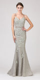 Silver Mermaid Long Prom Dress Lace with Appliques