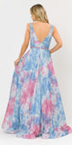 Blue/Pink V-Neck and Back Long Prom Dress with Pockets