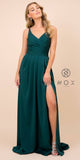 Nox Anabel 8347 Long Jade Bridesmaid A-Line Satin Dress Pleated Slit