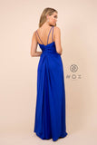 Nox Anabel 8347 Long Royal Blue Bridesmaid A-Line Satin Dress Pleated Slit