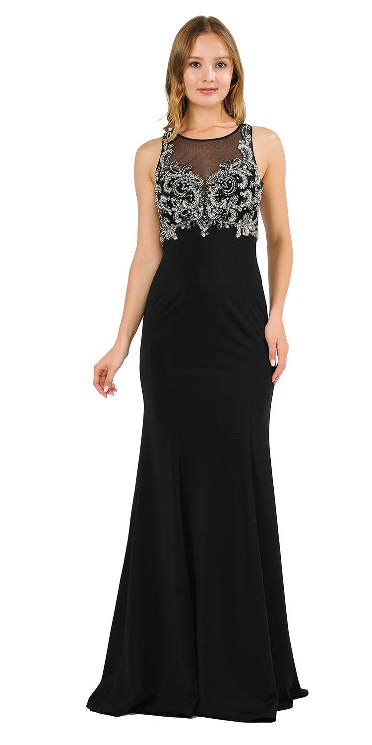 Black Mermaid Sleeveless Prom Gown with Keyhole Back