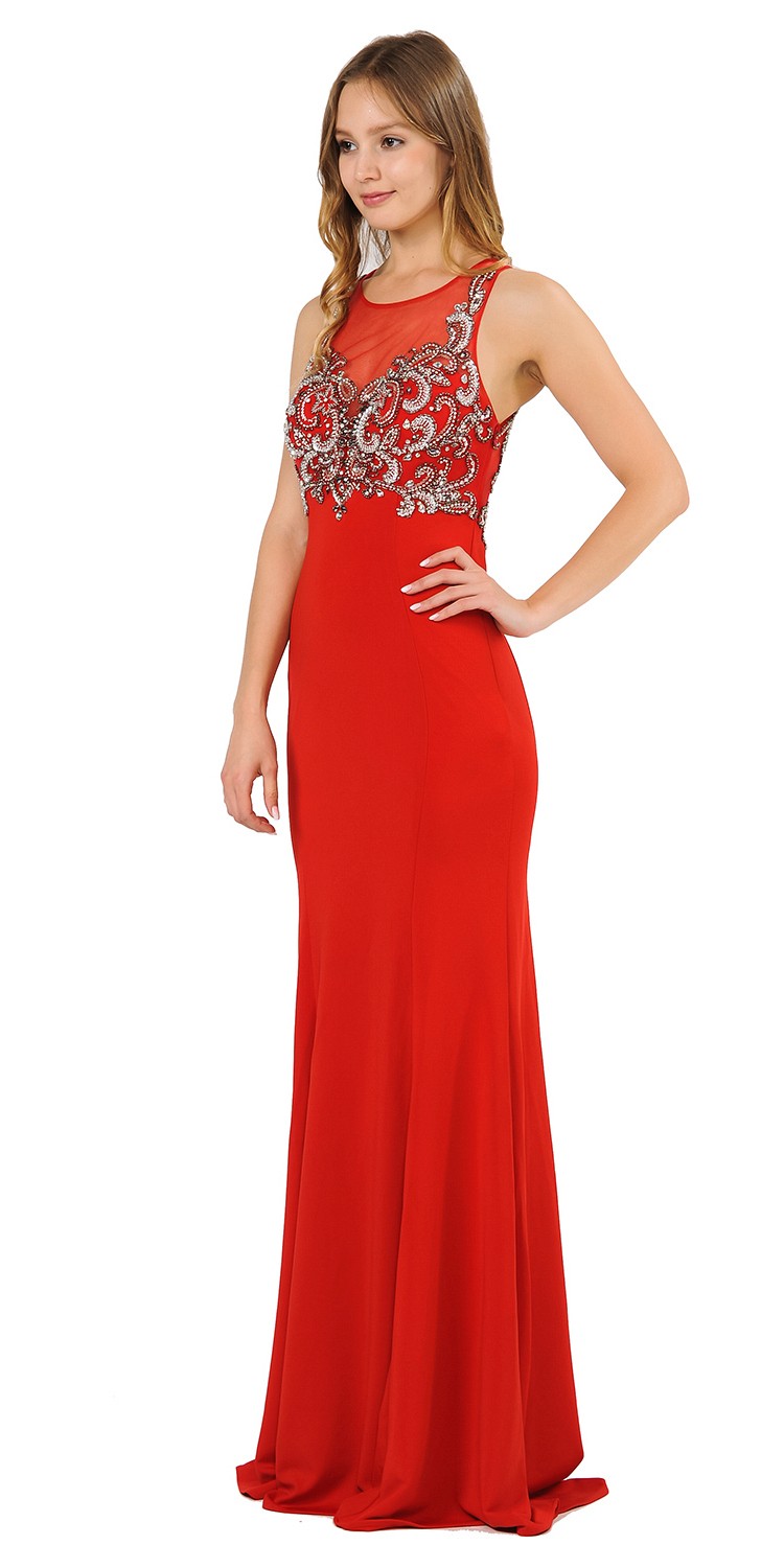 Red Mermaid Sleeveless Prom Gown with Keyhole Back