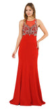 Red Mermaid Sleeveless Prom Gown with Keyhole Back