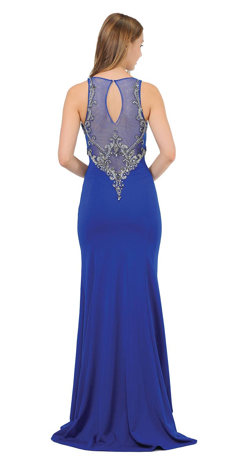 Royal Blue Mermaid Sleeveless Prom Gown with Keyhole Back