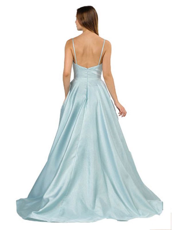 V-Neck Long Prom Dress with Pockets Blue