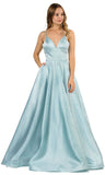 V-Neck Long Prom Dress with Pockets Blue