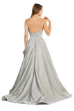 V-Neck Long Prom Dress with Pockets Gray