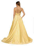 V-Neck Long Prom Dress with Pockets Yellow