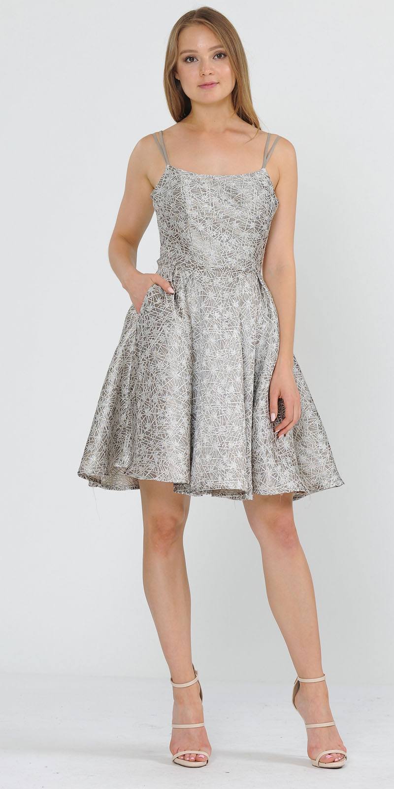 Cut-Out Back Homecoming Short Dress Champagne with Pockets
