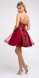 Juliet 837 Short Tulle A-Line Damas Burgundy Dress Strapless Embroidered