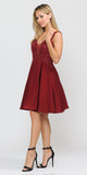 Poly USA 8370 Short Knee Length Burgundy Dress A-Line Embroidery Bodice