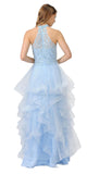 Halter Tiered Long Prom Dress Blue