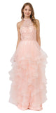 Halter Tiered Long Prom Dress Blush