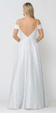 Off-White/Silver Cold-Shoulder Prom Ball Gown with Pockets