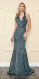Poly USA 8384 Fitted Long Halter V-Neck Evening Dress